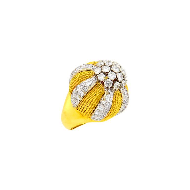 14k two-color gold dome ring with diamonds
