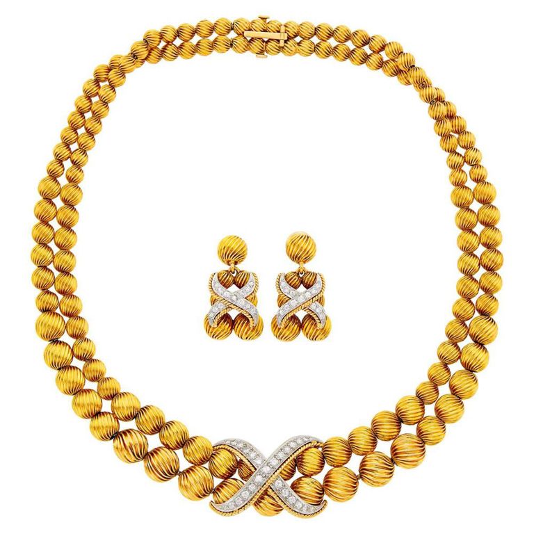 14k gold and platinum diamond necklace with pendant-earclips