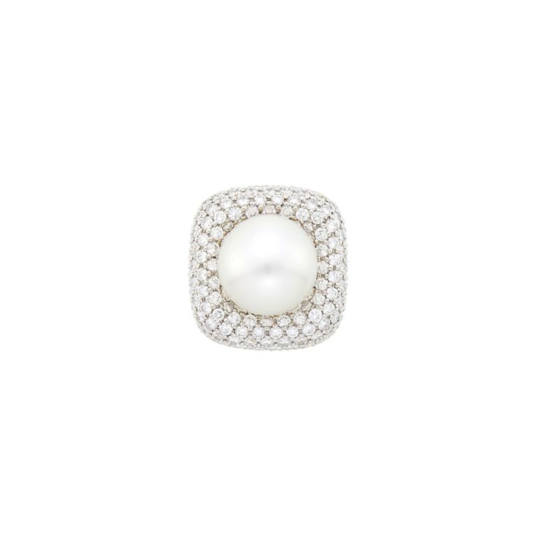 18k gold and platinum ring with South Sea pearl and diamonds