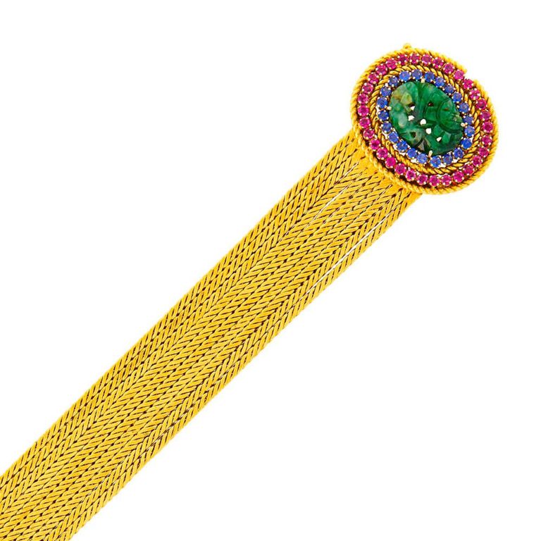 18k gold jade ruby and sapphire bracelet