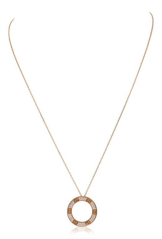 18k yellow gold and diamond love necklace