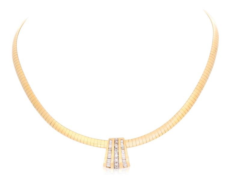 14k yellow gold and diamond slide pendant with omega chain