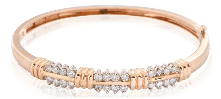 14k yellow gold and diamond bangle bracelet