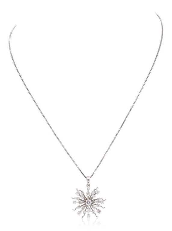 14k white gold and diamond starburst necklace