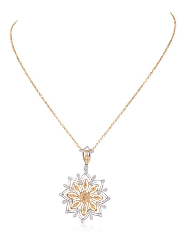14k bi-color gold and diamond snowflake style necklace