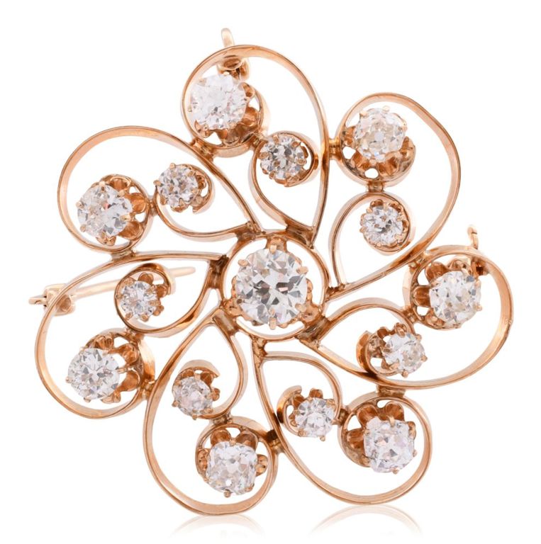 14k yellow gold and diamond floral brooch
