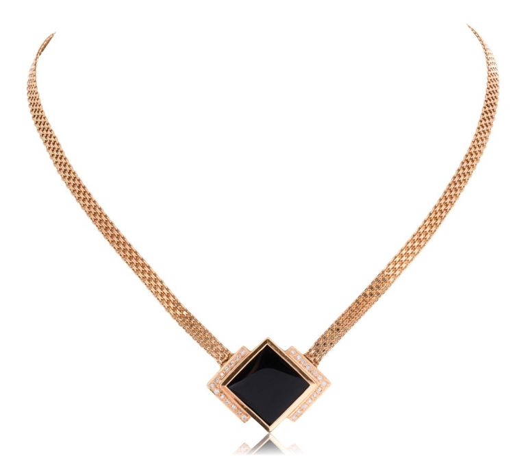 14k yellow gold black onyx and diamond necklace