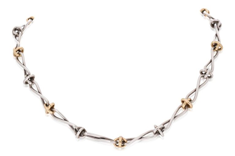 Sterling silver and 18k gold 'X' necklace
