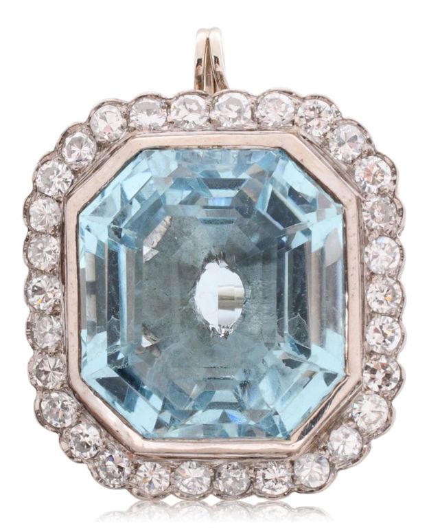 White metal aquamarine and diamond pendant