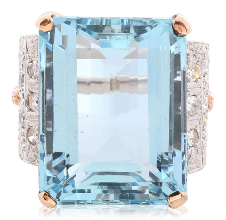 Gold aquamarine and diamond ring