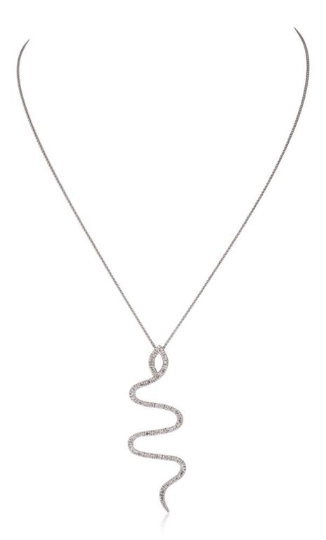 14k white gold and diamond snake necklace