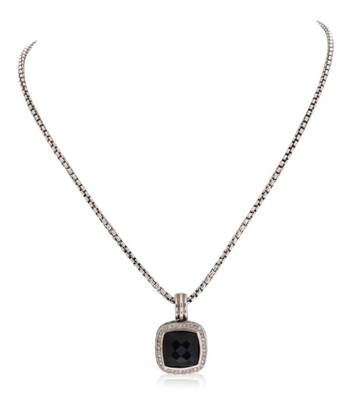 David Yurman sterling silver diamond and black onyx necklace