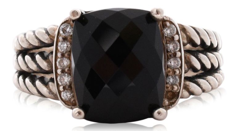 David Yurman sterling silver diamond and black onyx ring