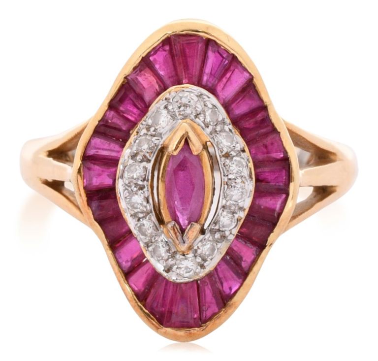 18k yellow gold ruby and diamond ring