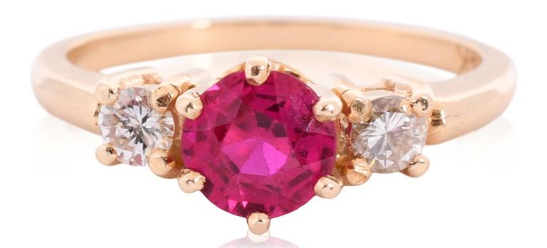 14k yellow gold synthetic ruby and diamond ring