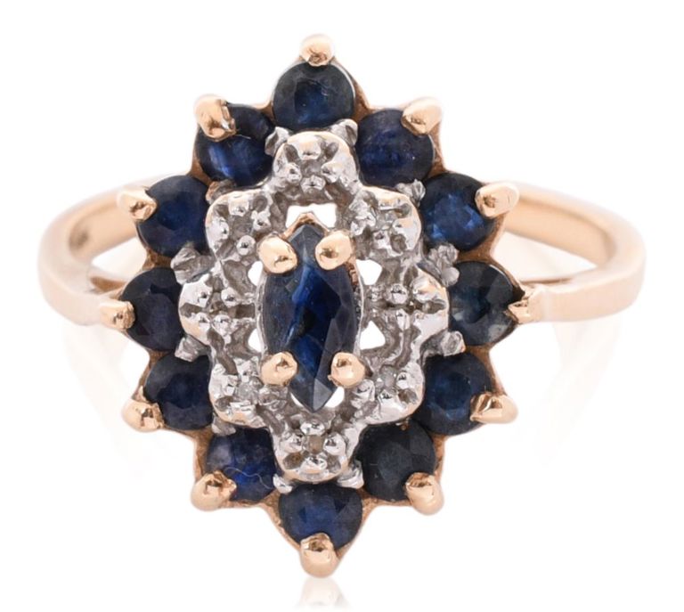 10k yellow gold sapphire and diamond ring
