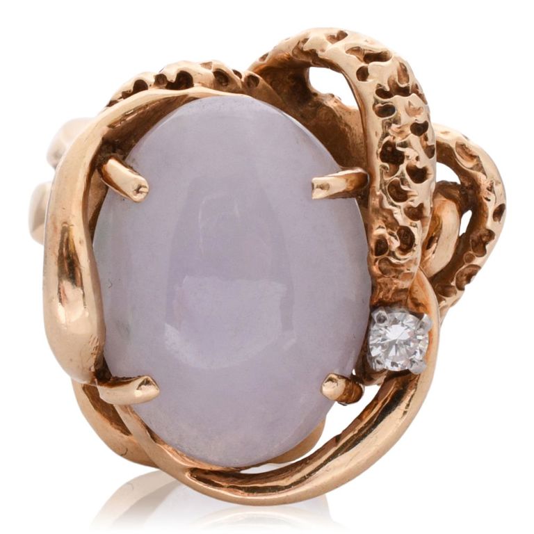 14k yellow gold and pale lavender jade ring