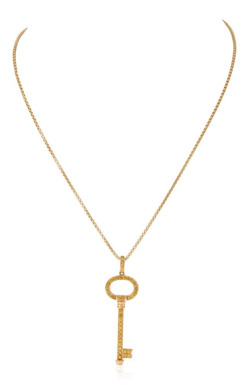 18k yellow gold and yellow diamond key necklace