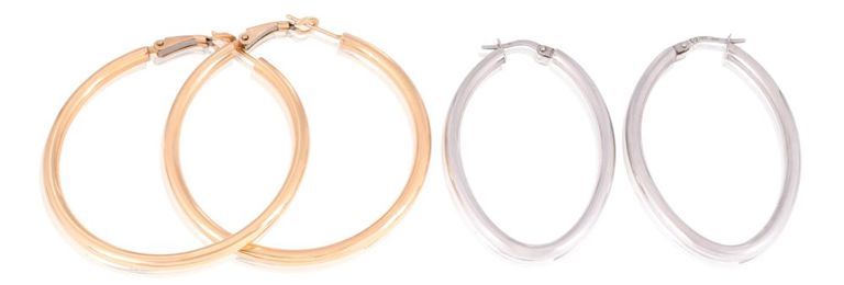 14k yellow gold and white gold hoop earrings