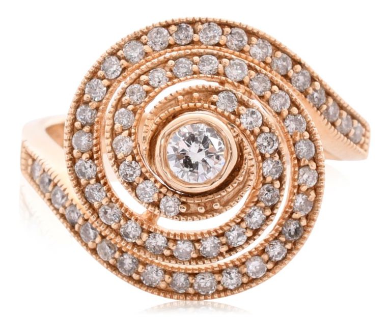 14k yellow gold and diamond spiral ring