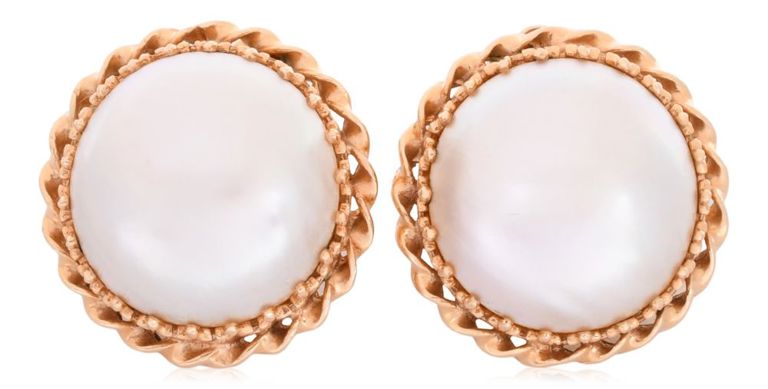 14k yellow gold and mabe pearl earrings