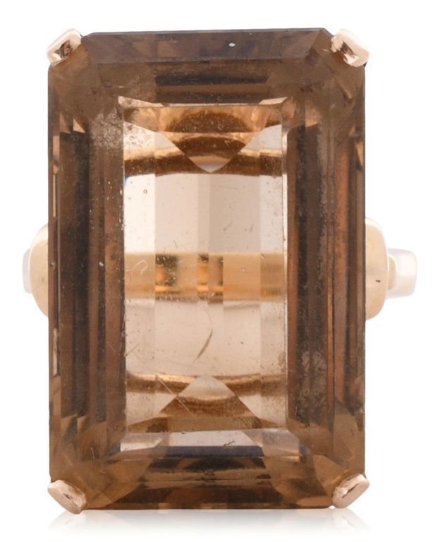 14k yellow gold and smoky quartz ring