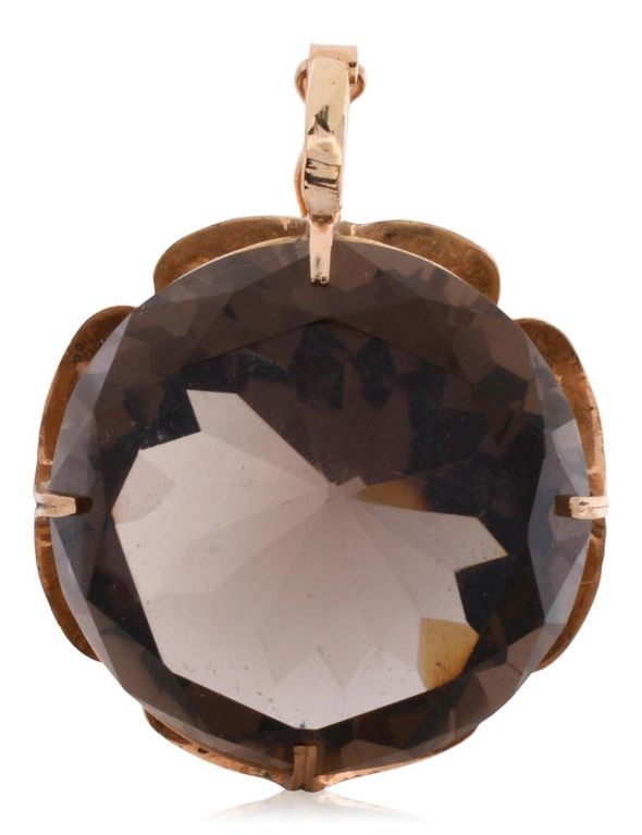14k yellow gold and smoky quartz pendant