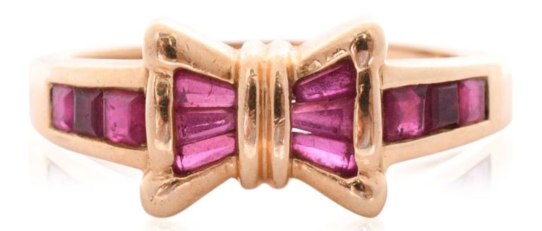 14k yellow gold and ruby bow ring