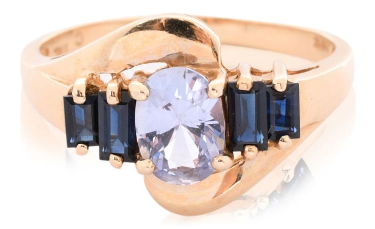 14k yellow gold zirconia and sapphire ring