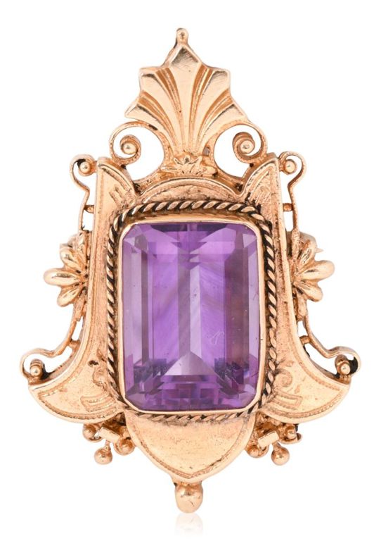 Yellow gold and amethyst pendant/brooch