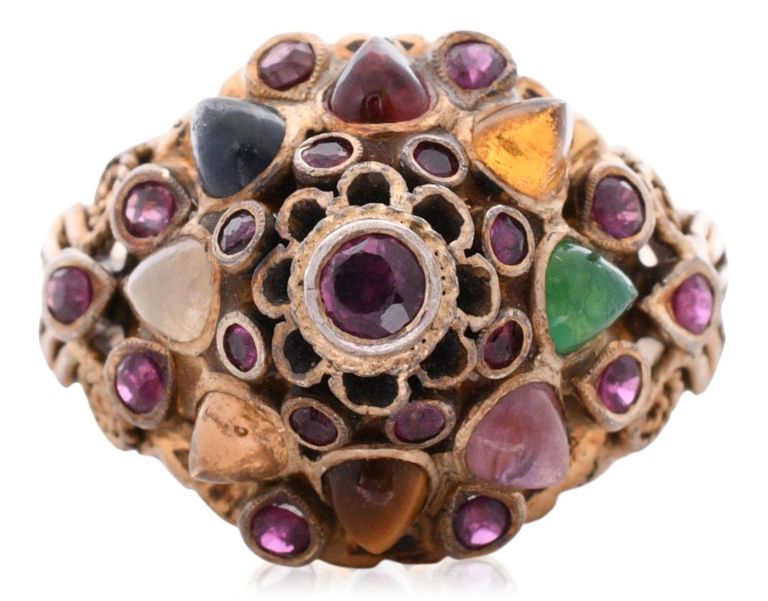 Low karat gold and gemstone cluster ring