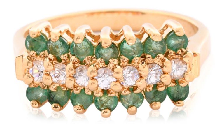 Gilt-silver emerald and colorless stone ring