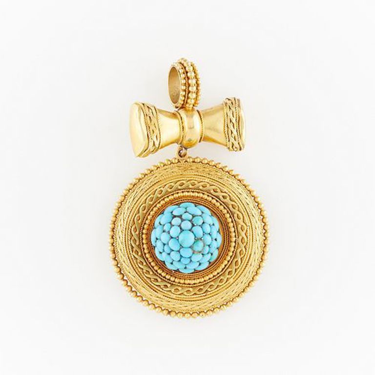 Victorian Etruscan 18k gold turquoise pendant