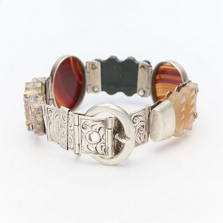 Silver belt hardstone bracelet