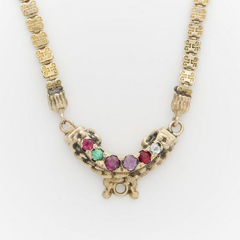 Antique 14k yellow gold link stones necklace