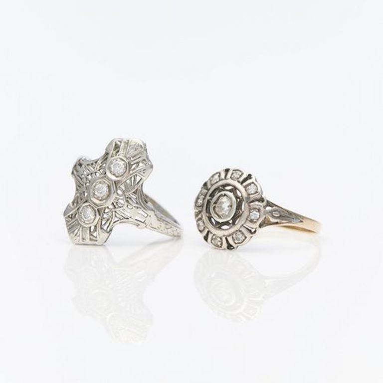Art Deco 14k yellow gold and white gold diamond ring