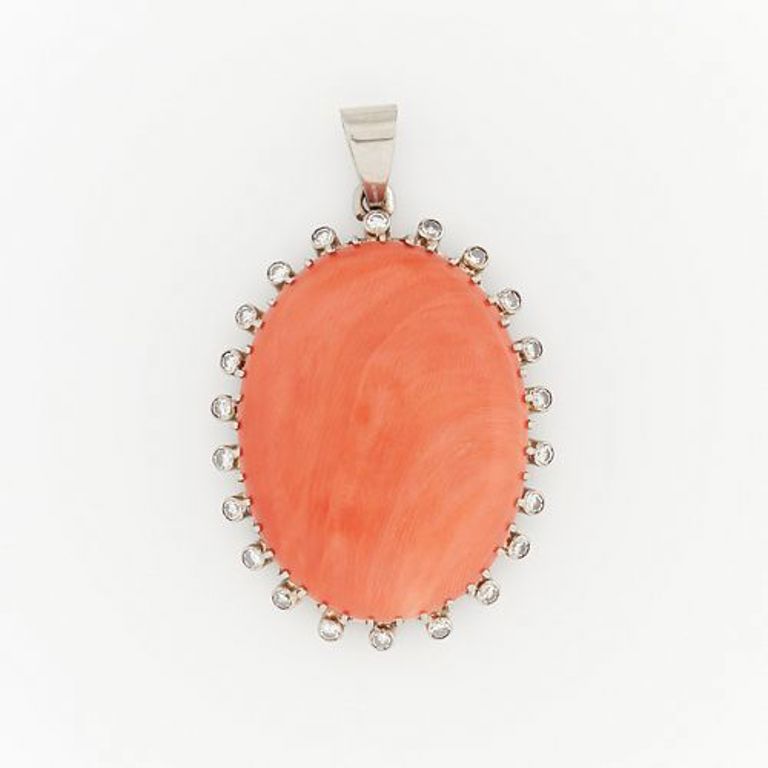 14k white gold coral pendant
