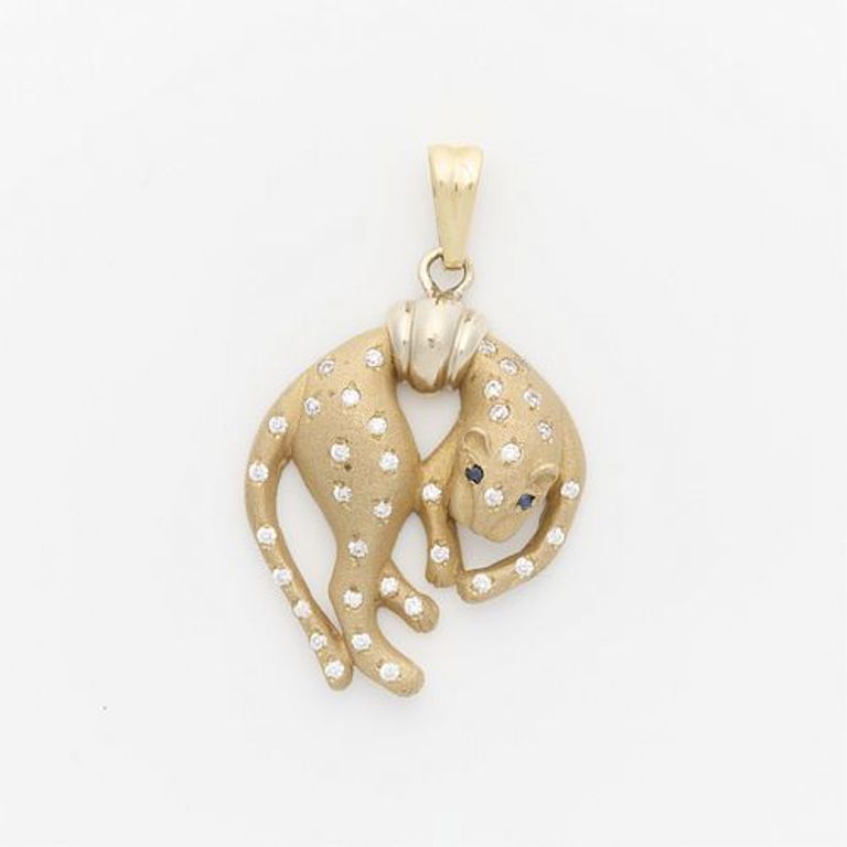 14k yellow gold panther pendant