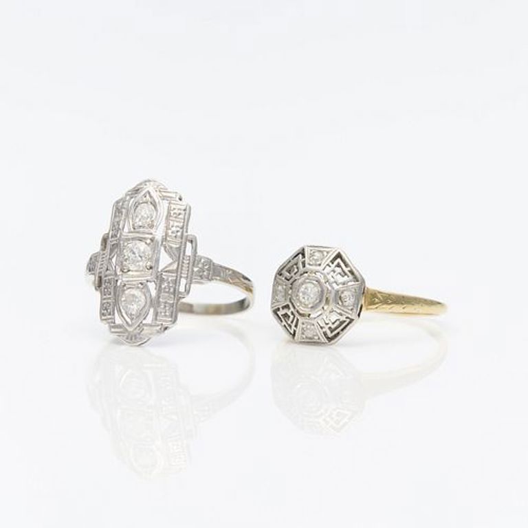 Two Art Deco diamond rings