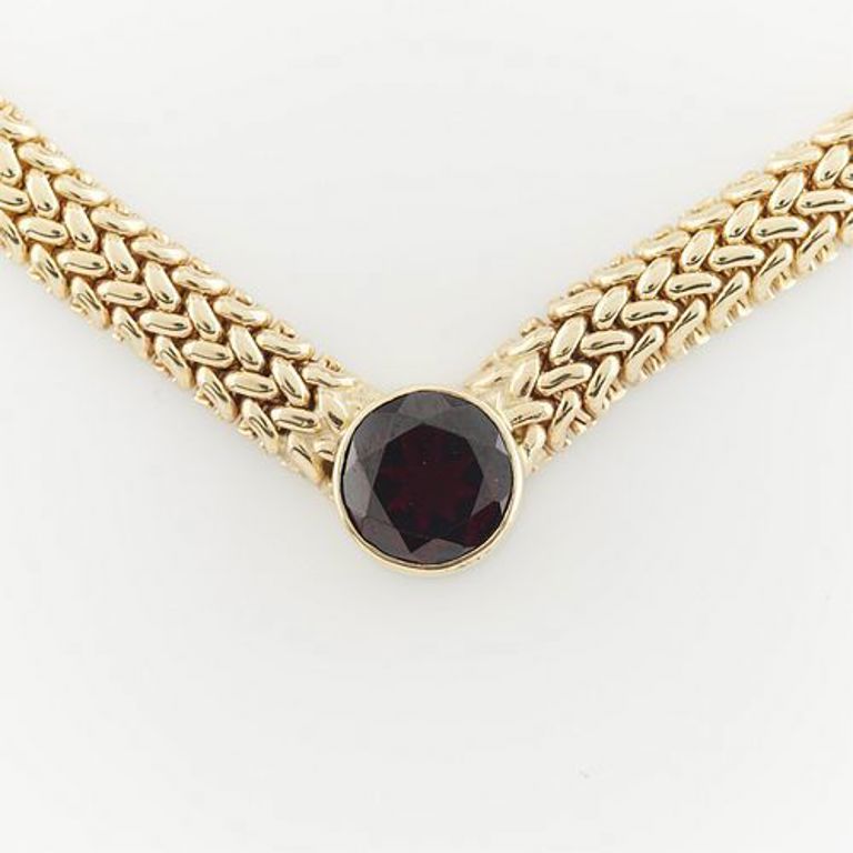 14k yellow gold link garnet necklace