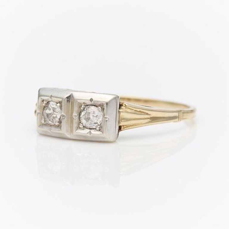 Art Deco 14k yellow gold and white gold two stone diamond ring