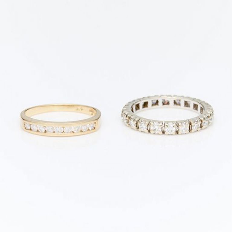 Group of two gold and diamond rings
