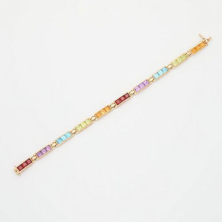 14k yellow gold hinged colored stone bracelet
