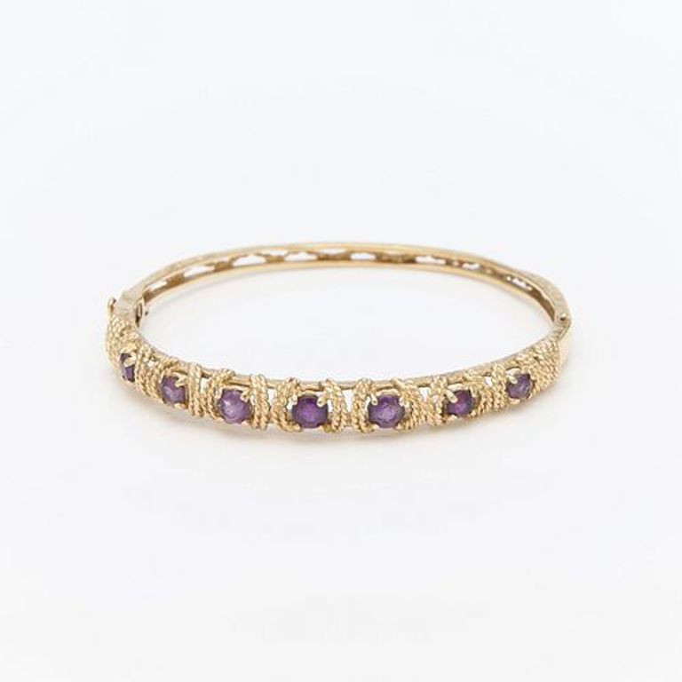 14k yellow gold hinged amethyst bracelet