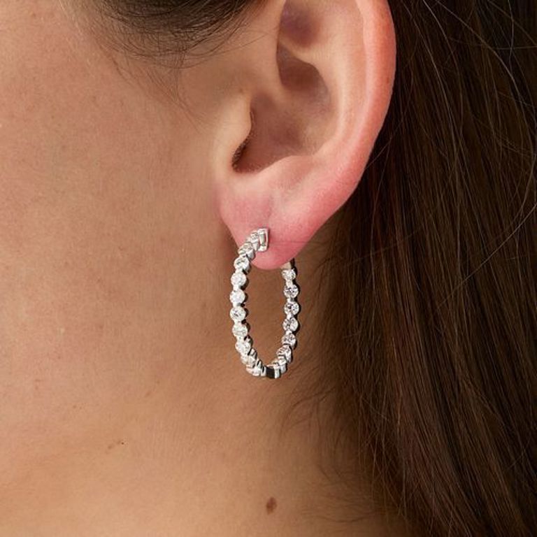 18k white gold hoop diamond earrings