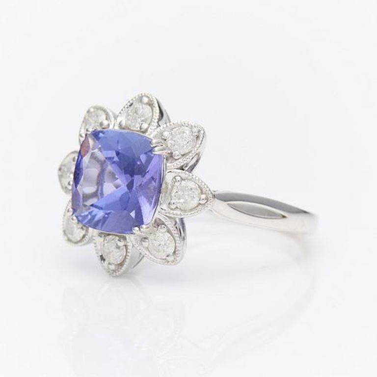 Platinum tanzanite and diamond ring