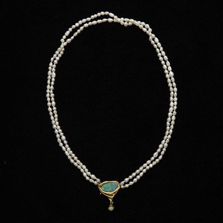 Baroque 14k yellow gold two strand pearl necklace