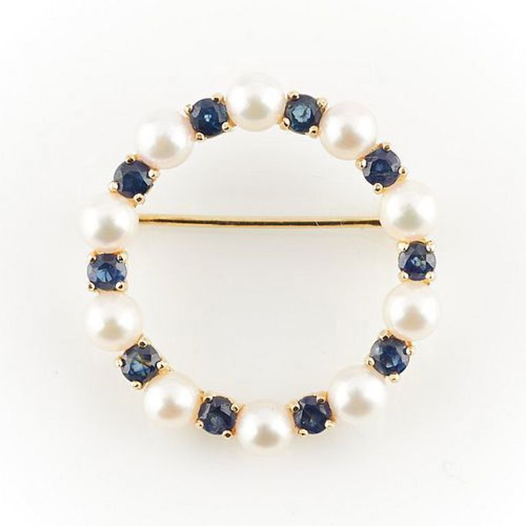 14k yellow gold pin pearl brooch