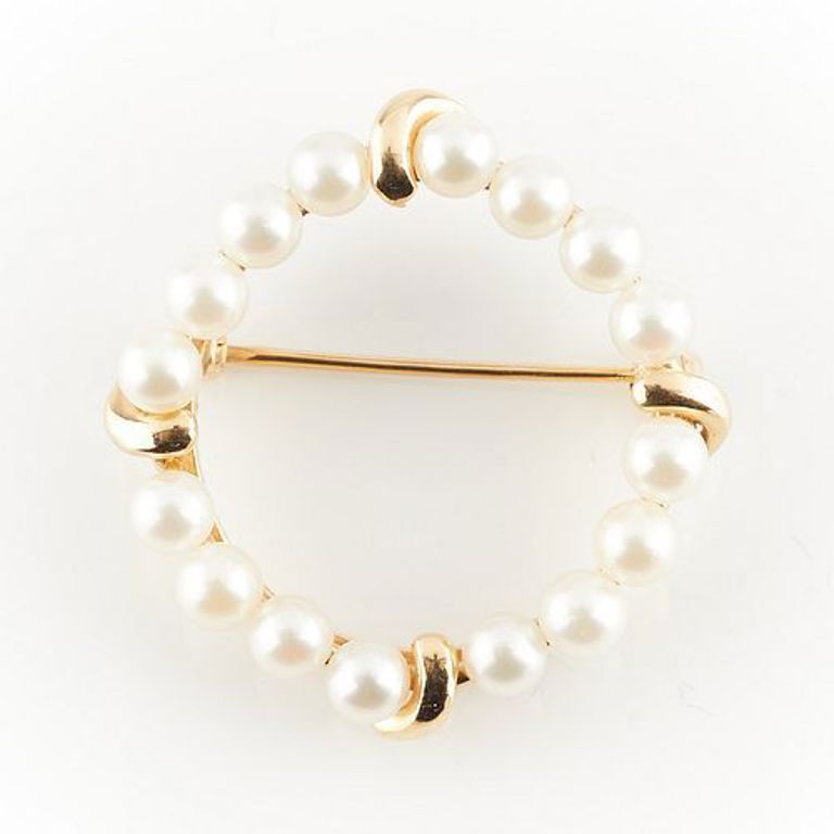 14k yellow gold pin pearl brooch