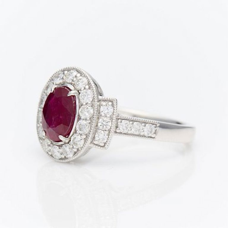 Platinum Burmese ruby and diamond ring